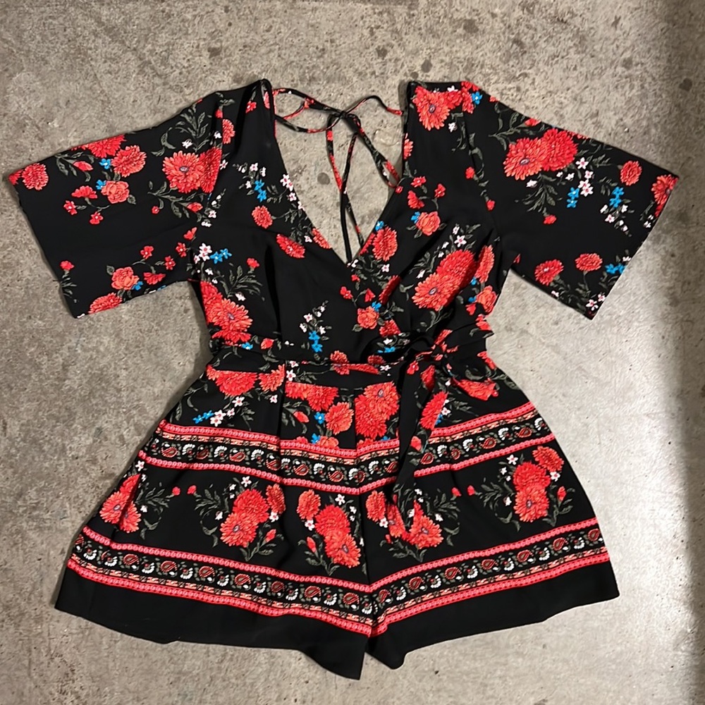 Black Floral Romper from Miami, Size L